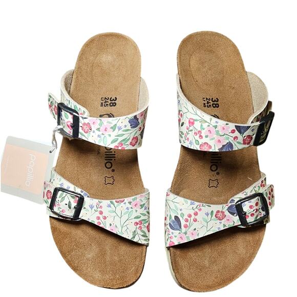 Birkenstock Papillio Dorothy Wedge Sandals Meadow Flowers Beige Size 7 - Picture 3 of 11